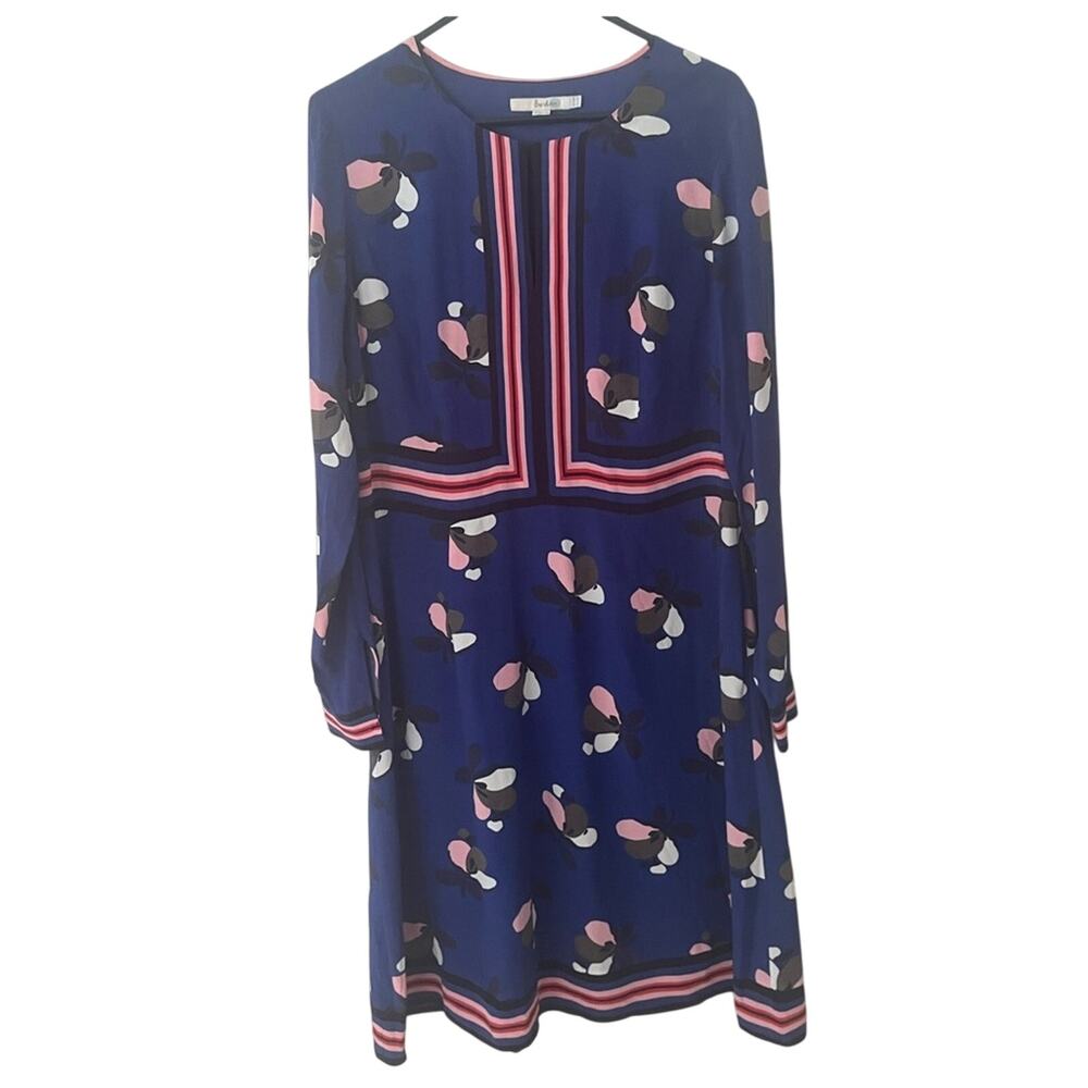 Boden blue fit and flare dress Bloom floral stripe pattern 60s retro size 12 R